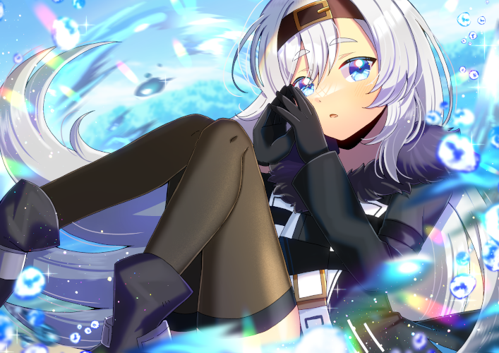 1girl solo long hair looking at viewer blue eyes long sleeves gloves  illustration images