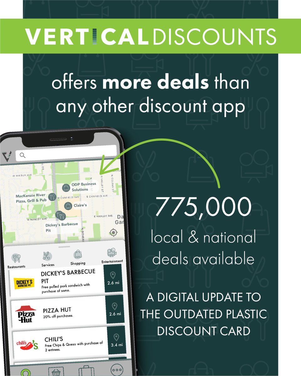 Our digital discount card fundraisers just got even better! Vertical Discounts is now the largest discount app available with 775,000 local and national deals. Raise more money than ever before with this premium fundraising option. Find out more today at verticalraise.com