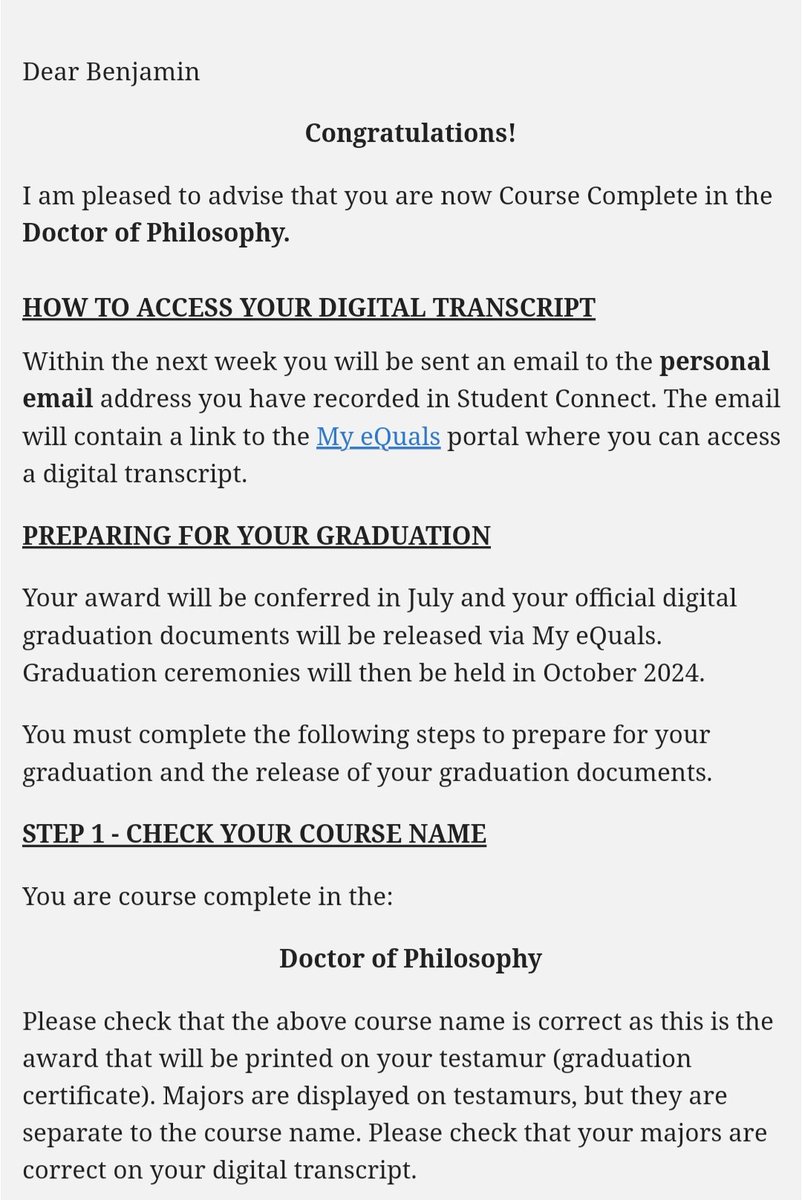 Officially official! 🙌 Can't express my gratitude to @StuCormack, @p_tof, @ShonaHalson and Prof. Justin Kemp enough for helping me come out the other side of this PhD. A big thank you to everyone at @SPRINT_ACU, too! Now for a Saints win tonight to top the day off! #PhDone