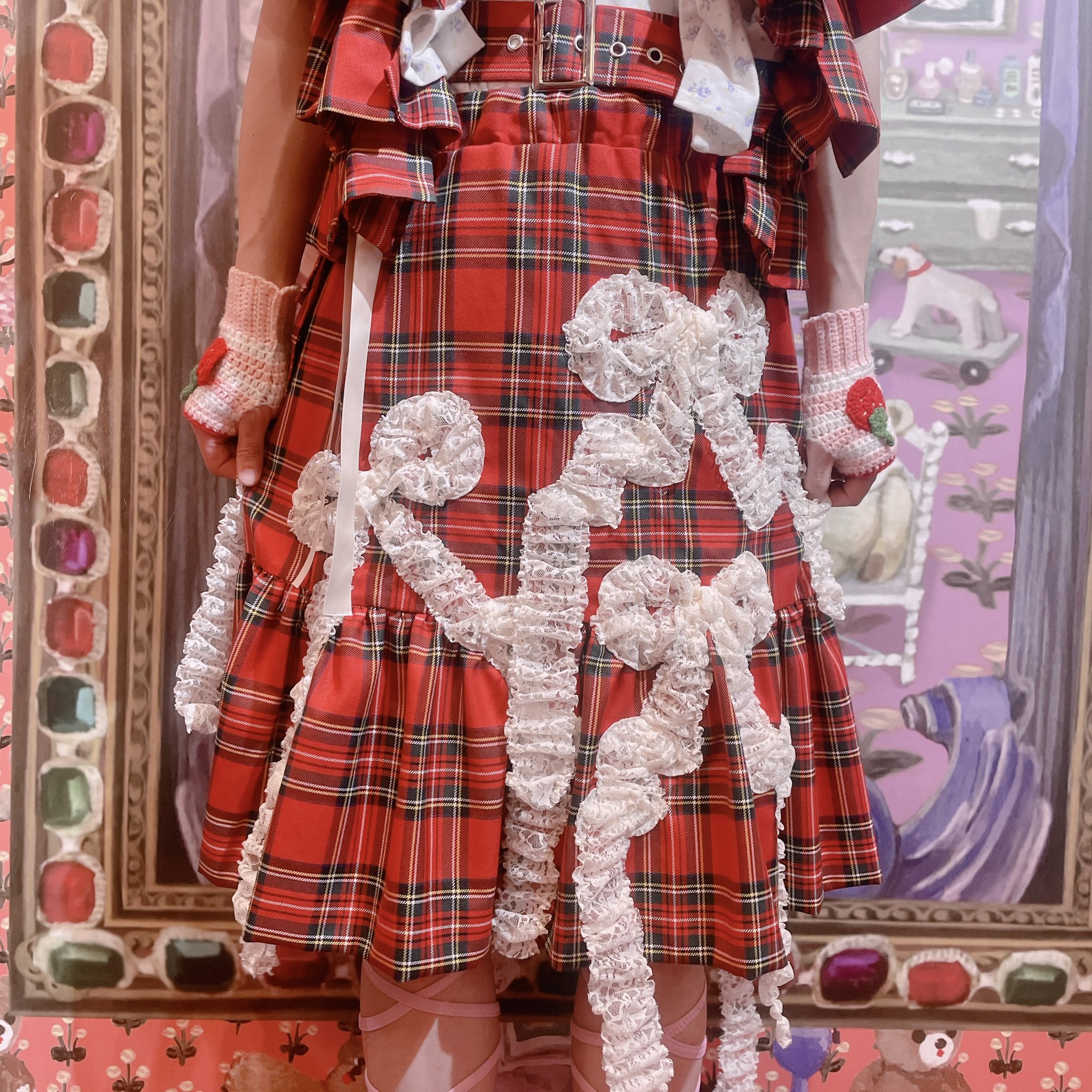 heihei リボンハーネス RED さし 赤チェック タータン heihei リボンハーネス RED さし 赤チェック タータン