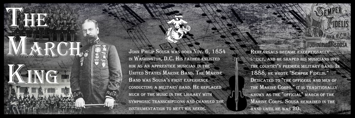 OkinawaMarines's tweet photo. #MarchOn!
The "March King", John Philip Sousa, served as the 17th Director of "The President's Own" from 1880-1892.
Sousa wrote the national march "The Stars and Stripes Forever" and the official march of the Marine Corps, "Semper Fidelis."
#MarchKing #SemperFi #USMCHistory https://t.co/wAxkGIHWeF