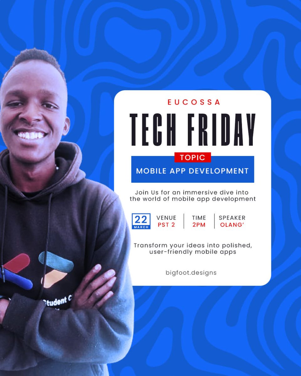 Join us this week Eucossa🤓 Tech Friday Session for an immersive dive into the 🌎 world of mobile app development 📱 as we look forward to transforming our ideas into polished, user friendly mobile apps✨ as from *2:00p.m to 4:00 p.m* . Presented by Michael Olang . #pst2