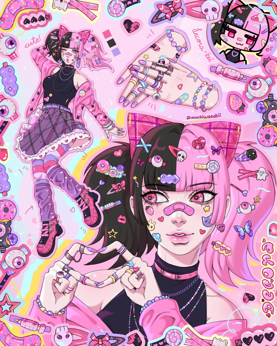 ˚₊‧꒰ა ♡ isn't life more cute in pink? ໒꒱ ‧₊˚ 

finished the decora one! this will be a sticker sheet at upcoming booths~ 

i have 3 more lined up of other harajuku esque / fashion aesthetic 👀 hopefully doable x'D

#decora #yamikawaii