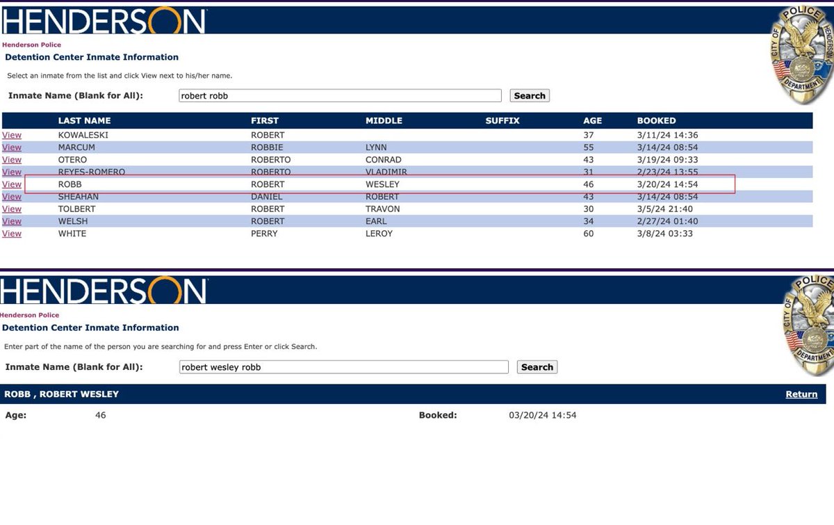 zachxbt's tweet photo. I am pleased to share @pokerbrat2019 aka Robert Robb was arrested earlier today in Las Vegas according to Henderson Police records. 

In December 2023 I made a post detailing how he stole $1.2M+ from 11 individuals and exposed his prior criminal history of fraud. Since then I have been working with victims to get them justice. 

While we cannot know for sure until court documents are released I doubt there would be any other reason for the arrest.