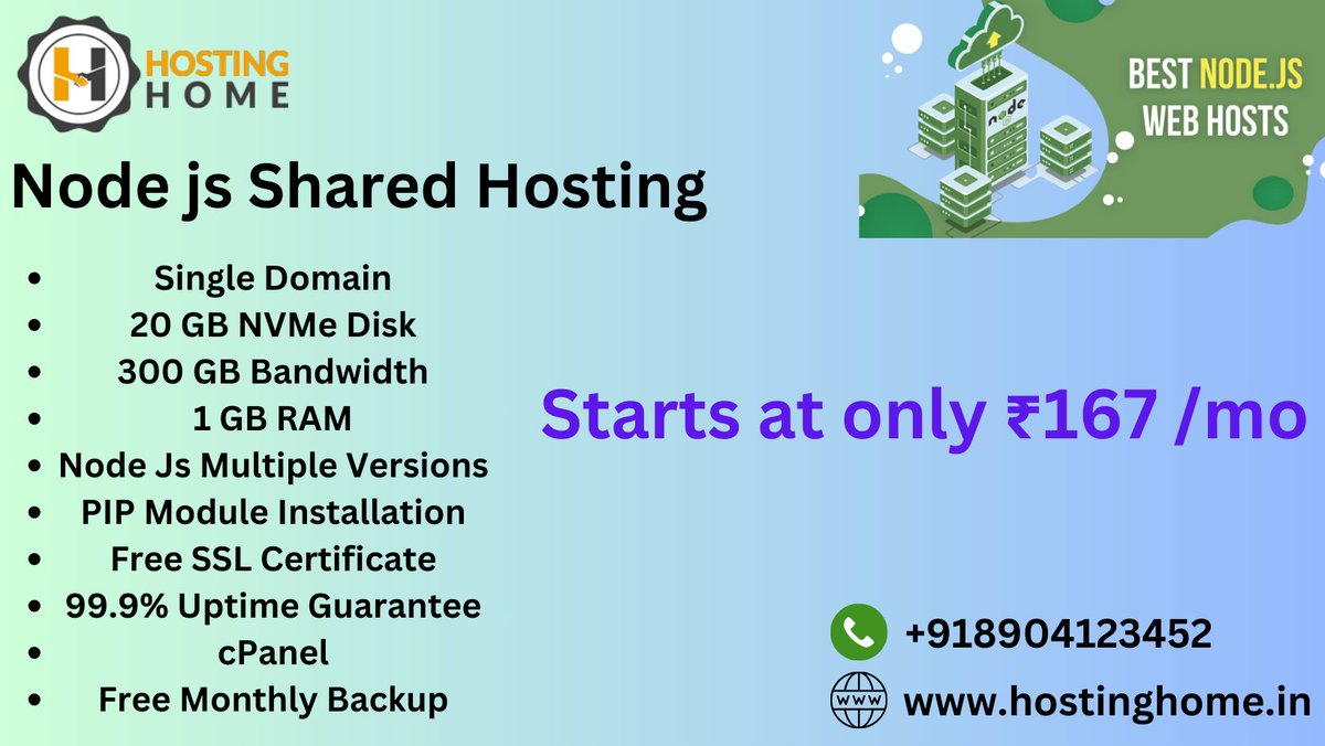 Hostinghome1's tweet image. Experience seamless performance with our Node.js Shared Hosting.
Visit Us
hostinghome.in/node-js-server…
Contact us
+918904123452
+919019068720
#NodeJSSharedHosting
#SharedHosting
#NodeJSHosting
#WebHosting
#NodeJS
#HostingServices
#WebsiteHosting
#NodeJSServers
#WebDevelopment
