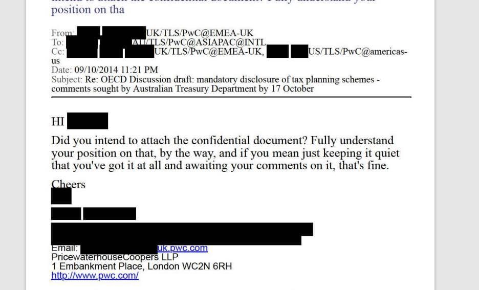 Just to remind everyone, here are a few snippets of the internal PwC emails released by the Senate, with email addresses and signatures which clearly establish international PwC staff engaged with explicitly confidential Australian government information. The Parliamentary Joint