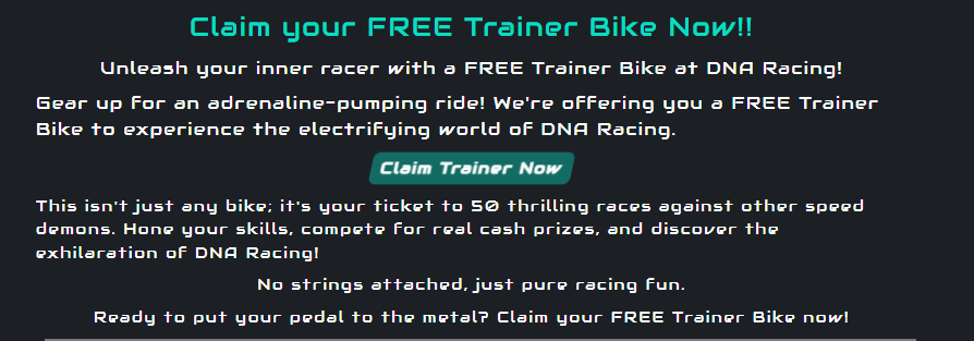 dnaracing2023's tweet photo. ☀️ Good morning, racers! Ready to dive into the adrenaline-fueled world of @DNARacing2023? 🏍️💨 Grab your free trainer bike now at https://t.co/nUhC5PiOjX and start raking in those cash prizes! 🏆💰 #DNARacing #FreeBike 🧬🏍️ https://t.co/ncQdjIKgrb