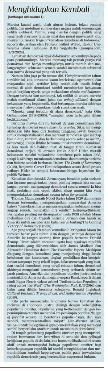 mohmahfudmd's tweet photo. Tanggungjawab kita utk masa depan Indonesia adl membangun demokrasi (daulat rakyat) dan nomokrasi (daulat hukum). Jngn sampai hidup tradisi politik dimana utk ikut memimpin negara cukup bermodalkan dekan dgn kekuasaan dan punya uang. Tulisan Sukidi ttg demokrasi ini mencerahkan. https://t.co/RW9Yk886zz