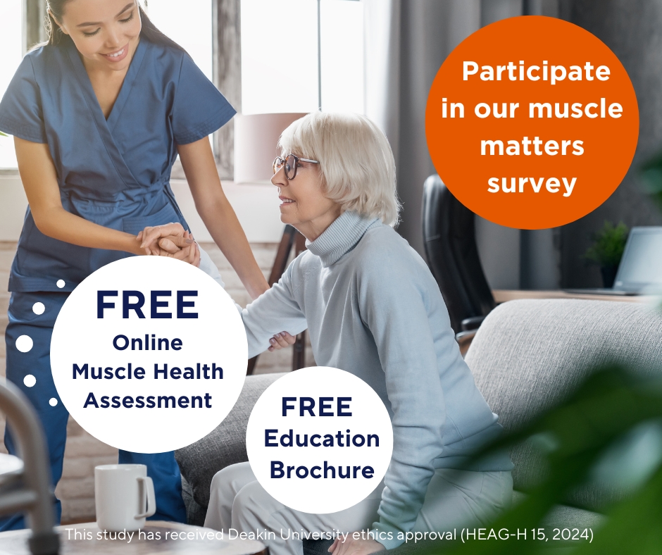 Seeking Australian men & women aged 50+. We want to know your thoughts about muscle health. Take the anonymous 15-20 min survey: bit.ly/434MUGK @deakinresearch | @daly_prof