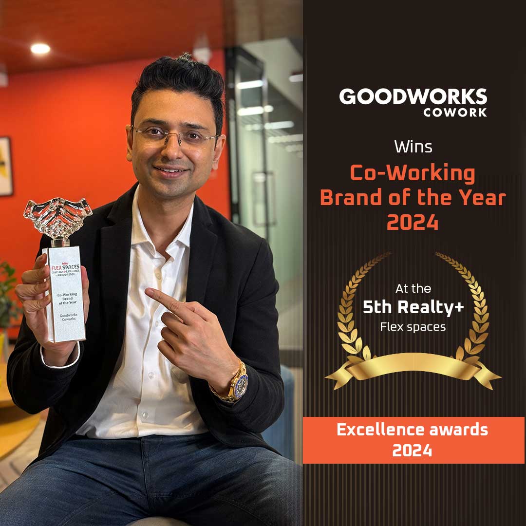 Consistency is Gold! @GoodWorksCoWork awarded the #Coworking Brand of the Year 2024 by the prestigious 5th Realty+ FLEX SPACES EXCELLENCE AWARDS 2024. This award is a testament to our dedication to providing the most beautiful and amazing #workspace experience for our customers.