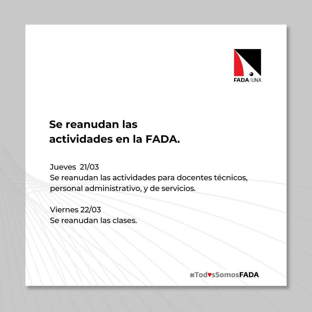 dingrafico's tweet photo. Informamos que, ante el levantamiento del paro, se reanudan las actividades en la FADA UNA. https://t.co/p1WmmUT6rY