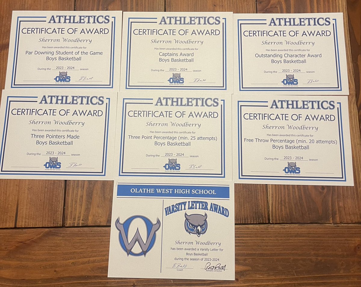 Olathe West End of Season Banquet &amp; we couldn’t be prouder of <a href="/sherronw_/">Sherron Woodberry</a> he cleaned up tonight 🧹

Par Downing Award 🥇 
Three Pointers Made🥇 
Captains Award 🥇 
Best 3 pt percentage award 🥇 
Voted Outstanding Character Award by his teammates 🥇 
Free Throw Percentage 🥇