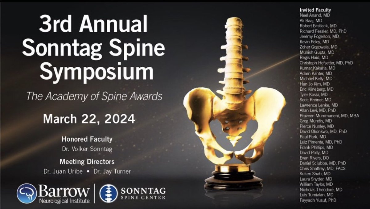 This upcoming Friday, the eyes of the spine world will turn to Phoenix as today’s stars of spine surgery gather at the #3rd Annual Sonntag Spine Symposium. The 'Oscars of Spine' will feature panel-style debates encountered by spine #surgeons worldwide on a daily basis.