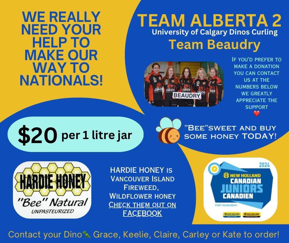 It’s still not too late to order some delicious Hardie Honey and support our travels to Fort McMurray for the @NewHollandAG <a href="/CurlingCanada/">Curling Canada</a> Juniors. DM us for more info or to order!
