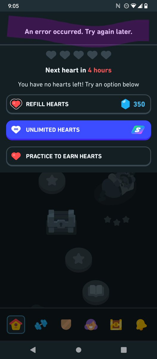 raegolden's tweet photo. @duolingo I'm on my 3rd day of learning Spanish &amp; everything worked fine. Now I keep getting this error message when I try to practice for hearts. App &amp; browser. I've updated, uninstalled, reinstalled, restarted phone, cleared cache
I'm in purgatory
Help https://t.co/ajFZpVweyO