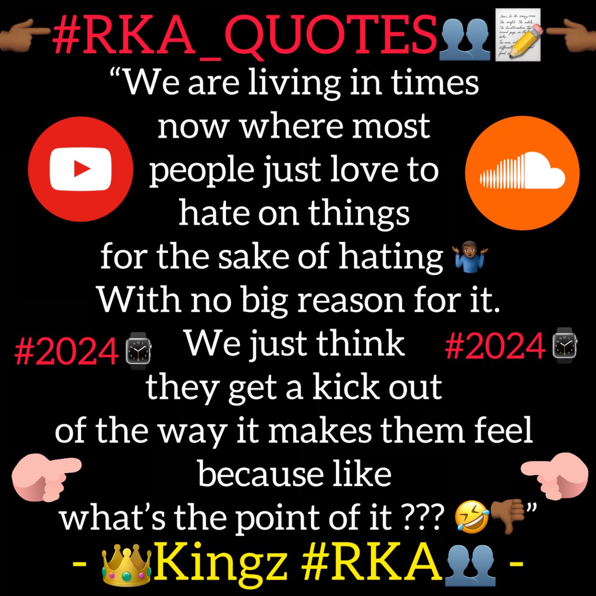 Kingz_MGs's tweet photo. #RKA_QUOTES👥📝 #2024🕑
#Youtube💻
#Soundcloud🎶
#RKA👥
#Spotify_Us🎙
#RKA youtube page💻:
https://t.co/mpMOGJCeKj
#RKA SoundCloud🎵:
Recksz N Kingz #RKA
https://t.co/yuHUjamCfM https://t.co/m5jSFHNLmV