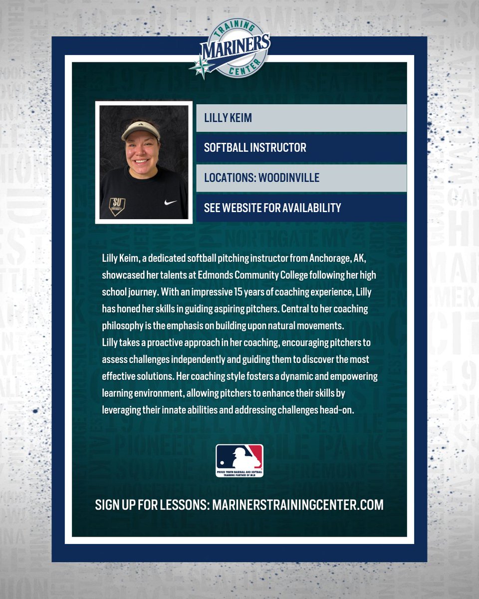 Softball Instructor Spotlight! 🌟 Lilly Keim | 📍 MTC Woodinville Specializing in pitching Book a lesson with her today! 👉 marinerstrainingcenter.com/lessons/