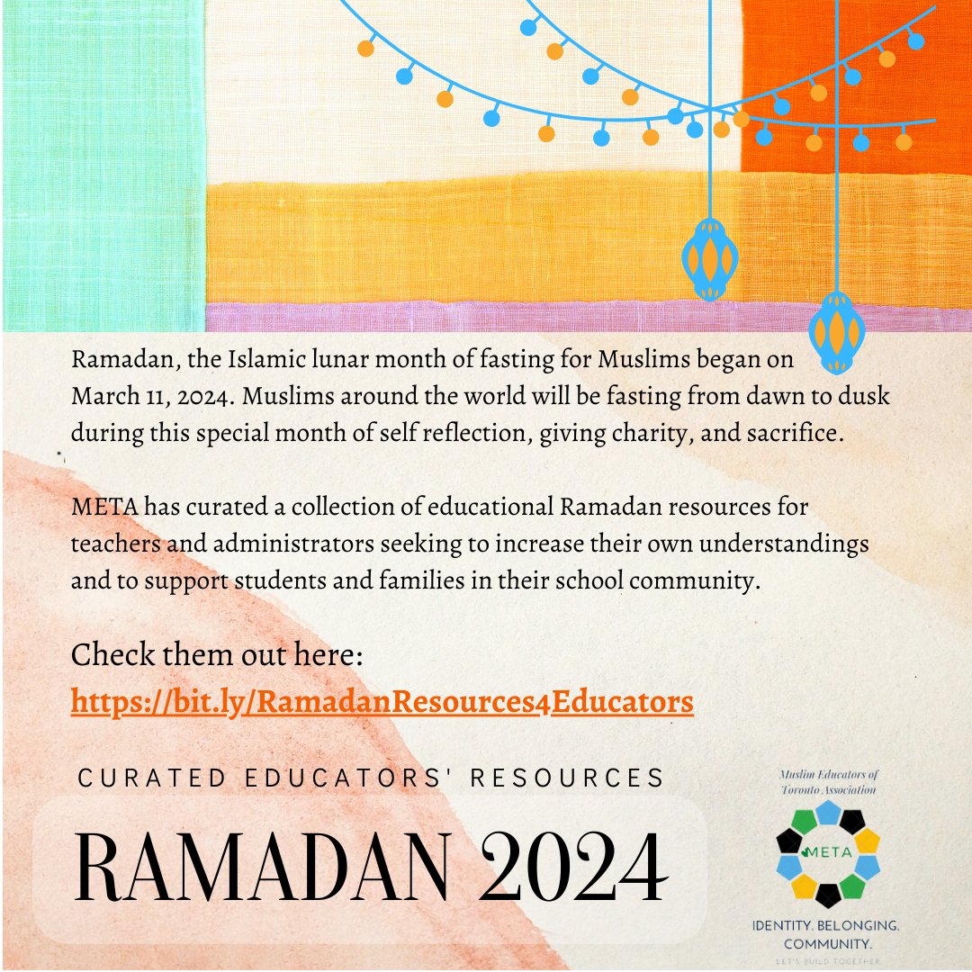 Ramadan Mubarak! All students learn better when they see themselves reflected in the curriculum. Check out META's curated list of helpful resources that educators can use this #Ramadan2024 in their classrooms. Please share widely! #onted bit.ly/RamadanResourc…