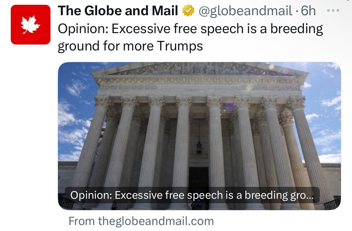 Another cringe day in Canadian legacy media: “Opinion: Excessive free speech is a breeding ground for more Trumps”