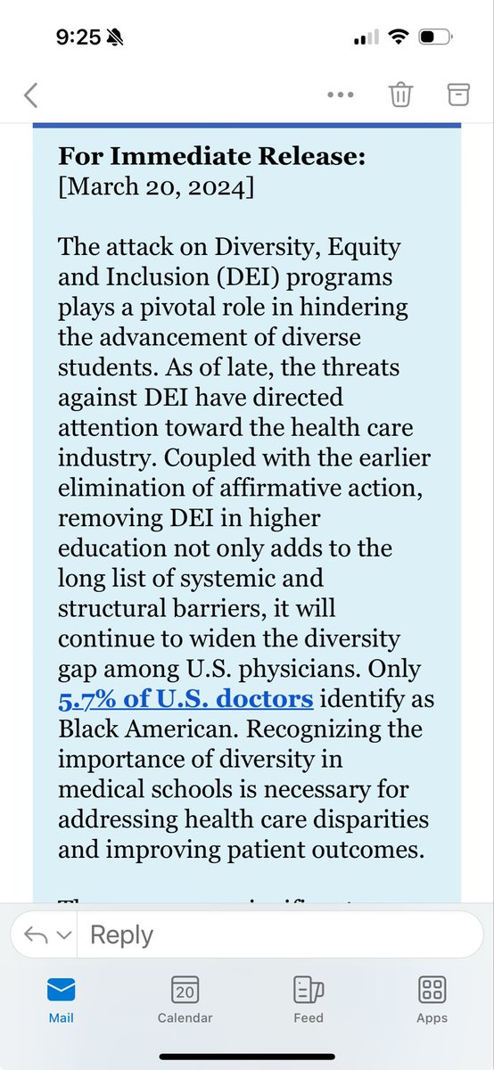 I'm a proud member of @NationalMedAssn and am very proud of our organization's stance on DEI in Medicine. A diverse physician workforce leads to better outcomes for our patients. I hope other medical organizations #SeeUs and stand with us. #DEI #MedTwitter