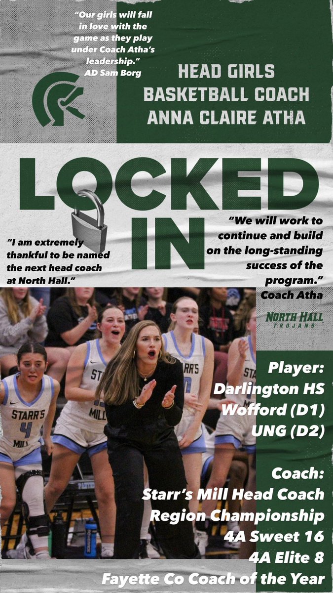 North Hall Athletics (@nth_athletics) on Twitter photo BREAKING:
North Hall welcomes our new Head Girls Basketball Coach!
Anna Claire Atha 🏀
<a href="/AnnaClaireAtha/">Anna Claire Atha</a> <a href="/gtimessports/">The Times Sports</a> <a href="/WDUNSports/">AccessWDUN Sports</a> <a href="/LadyTHoops/">NorthHallWBB</a>
#Character #Passion #Together BREAKING:
North Hall welcomes our new Head Girls Basketball Coach!
Anna Claire Atha 🏀
<a href="/AnnaClaireAtha/">Anna Claire Atha</a> <a href="/gtimessports/">The Times Sports</a> <a href="/WDUNSports/">AccessWDUN Sports</a> <a href="/LadyTHoops/">NorthHallWBB</a>
#Character #Passion #Together