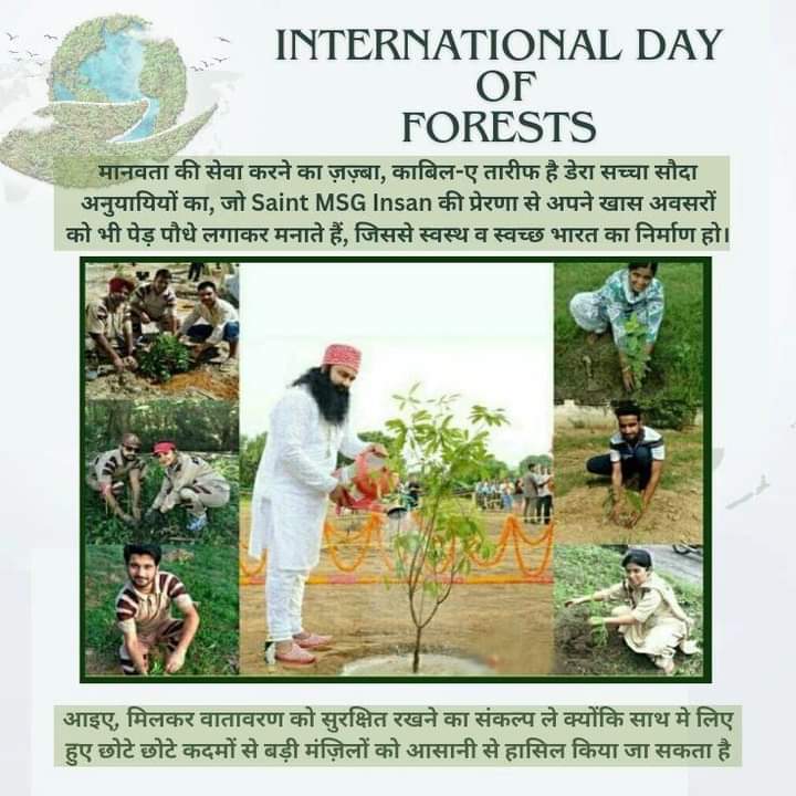 The chief of Dera Sacha Sauda,Saint MSG Insan not only motivates other people to do tree plantation even he also planted trees and give the message to all followers and others for saving the mother Earth by growing more plants. #WorldForestDay #InternationalDayOfForest