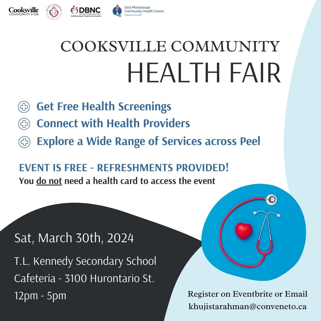 Join us at T.L Kennedy S.S on March 30th for a FREE Health Fair! Get free screenings 💚 Connect with health providers 💚 Learn about local health services 💚 Ask questions and enjoy free refreshments 💚 See you there! Register: eventbrite.ca/e/community-he…
