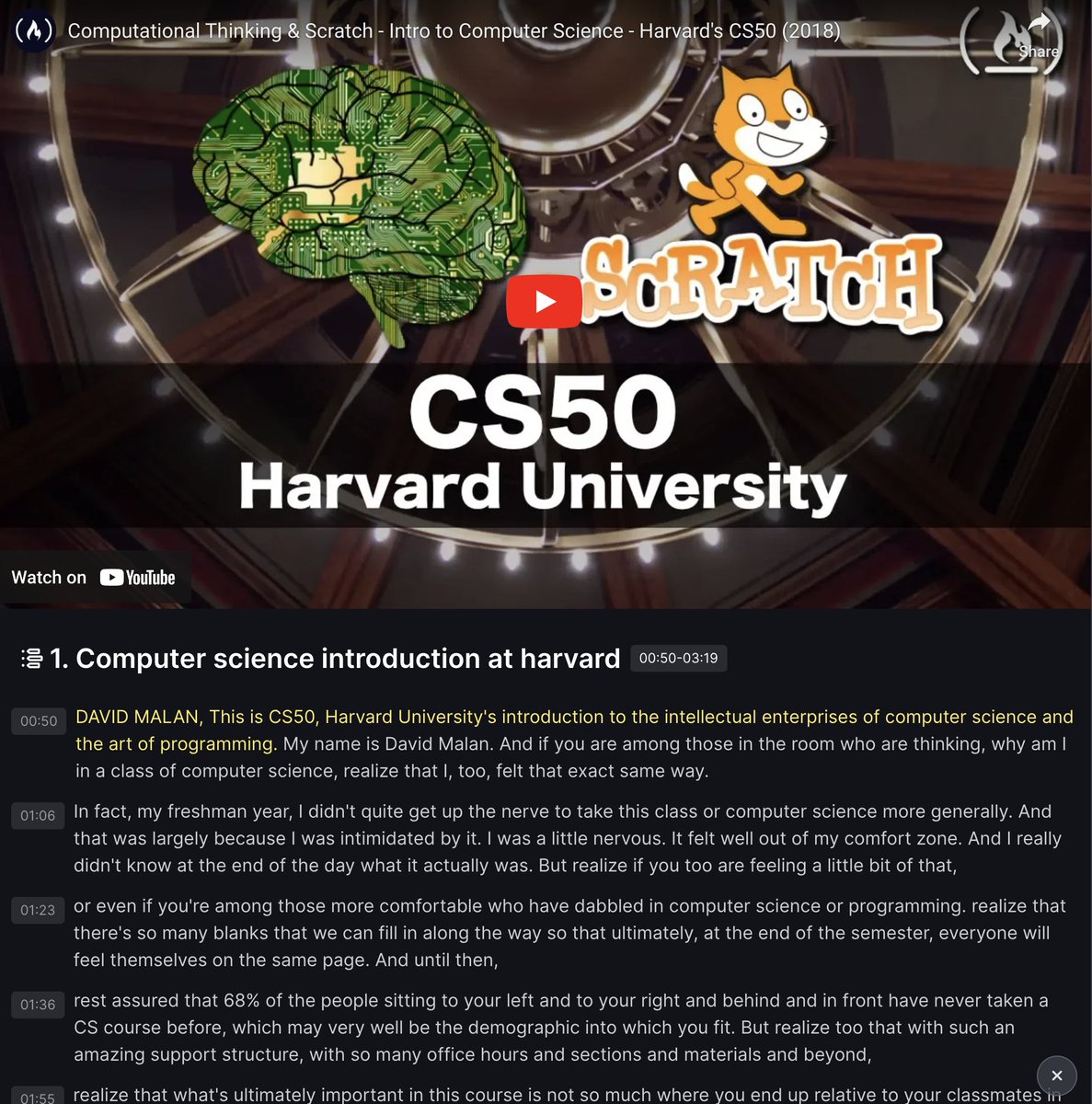 Introduction to Computer Science - Harvard's CS50 #python #programming #developer 1. Computational Thinking & Scratch coursnap.app/share/video/59… 2. C Programming Language coursnap.app/share/video/06… 3. Arrays and Sorting Algorithms coursnap.app/share/video/6d… 4. Memory…