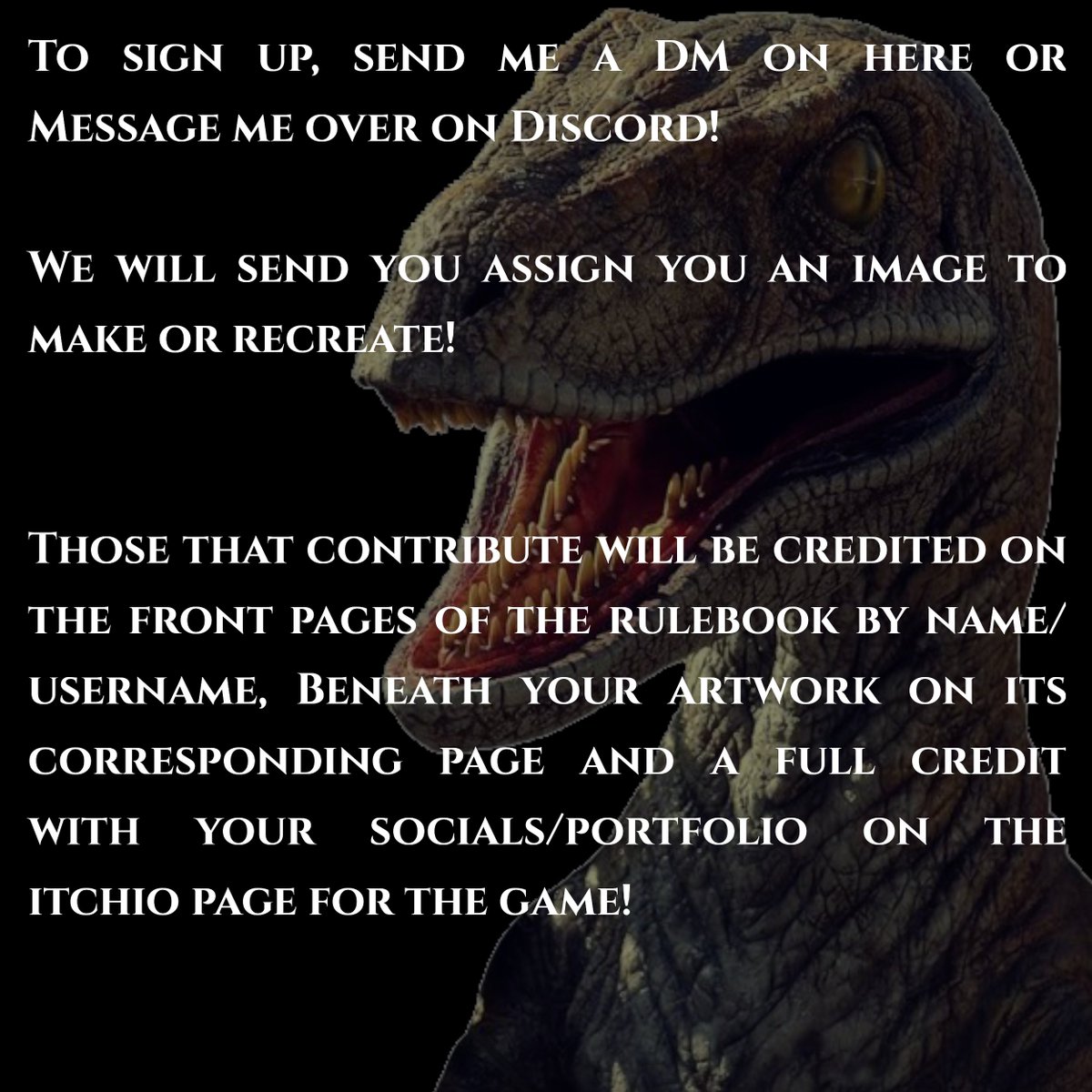 Do YOU want to STOMP out AI in the Jurassic Fandom? Here is an opportunity to do so. The writer of the Edge of Chaos Fan RPG would love to collaboratively work with artists to remake all of the AI in this fan game and make it a community project! We want all artists to join!
