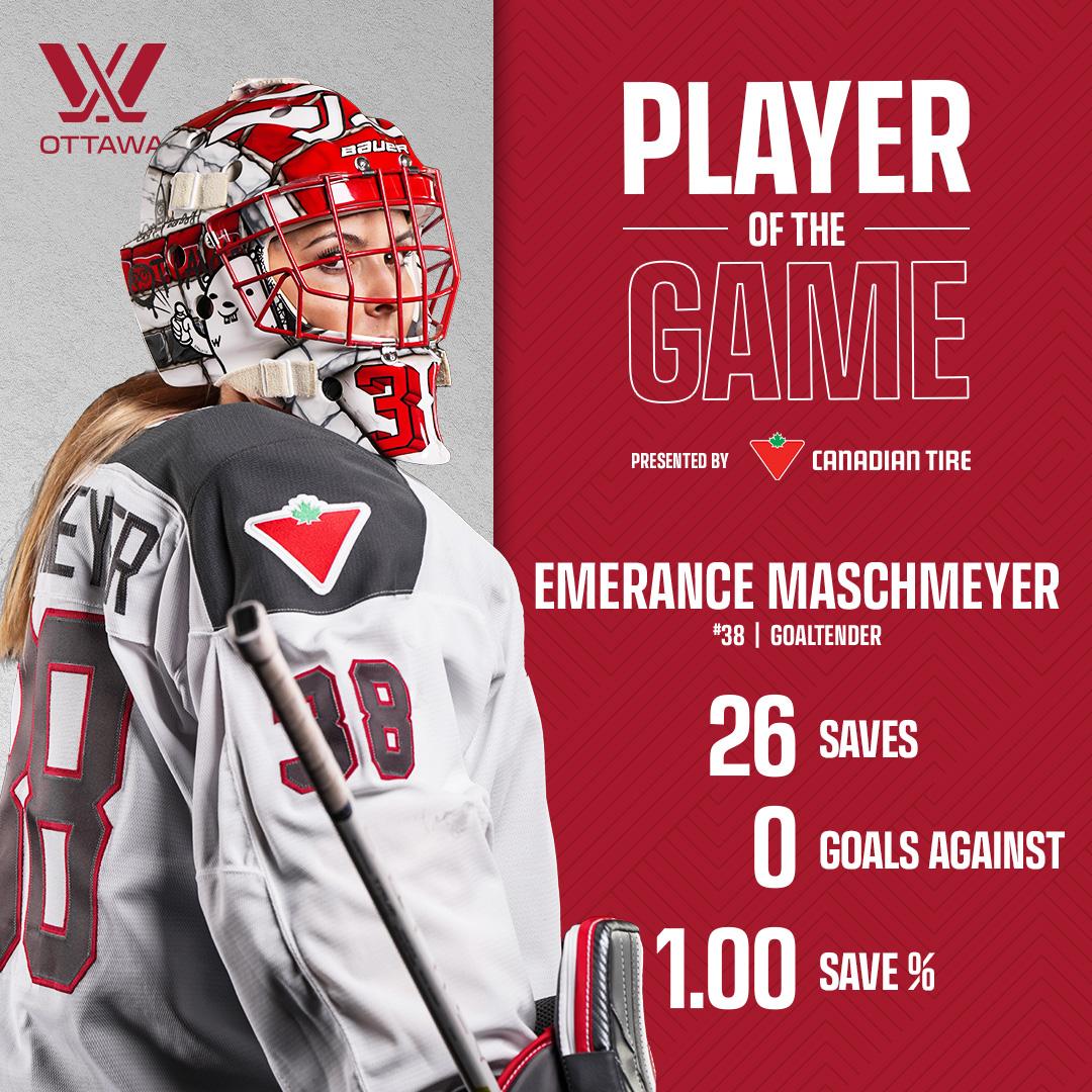WAS THERE ANY DOUBT? 🧱

Emerance Maschmeyer's first shutout of the season earns her tonight's @CanadianTire Player of the Game honours! 🤩