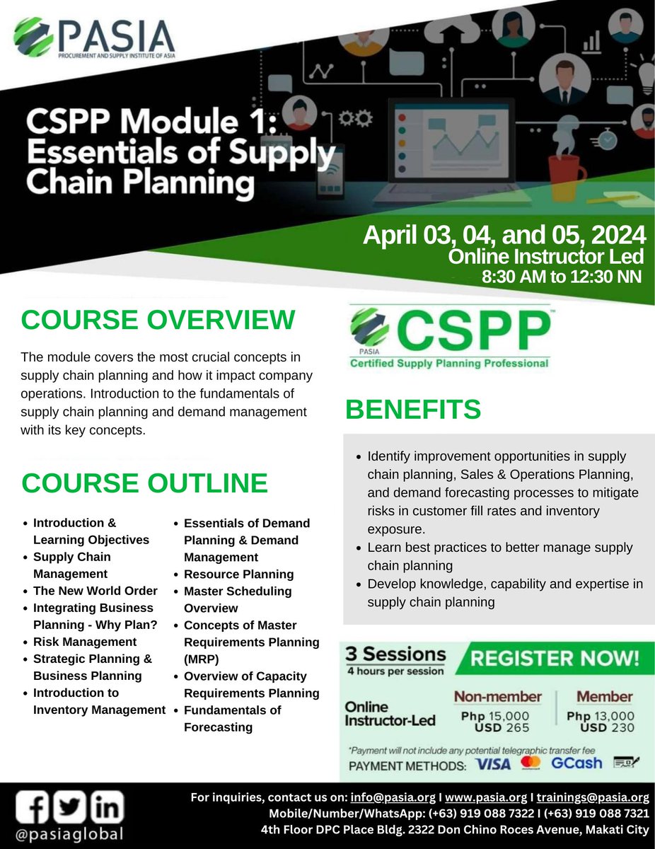 Explore the most crucial concepts in supply chain planning and how they impacts the operations of a company.

#supplyplanning #supplychainplanning #riskmanagement #demandmanagement #demandplanning #MRP #demand #forecasting #PASIA #transprocure #3PL #HR #humanresources #Trainings
