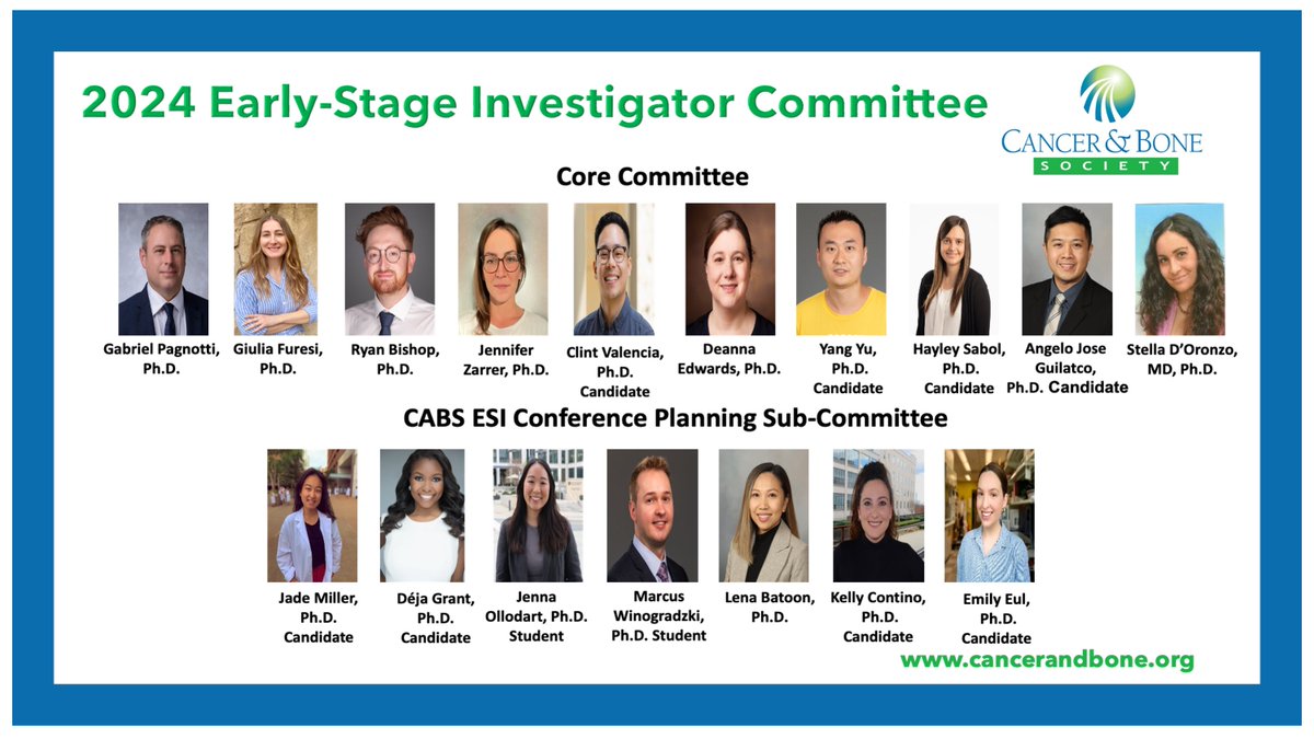 We're excited to announce the CABS 2024 Early-Stage Investigator Committee! Join us in supporting the next generation of researchers dedicated to unraveling the complexities of cancer-induced bone disease.