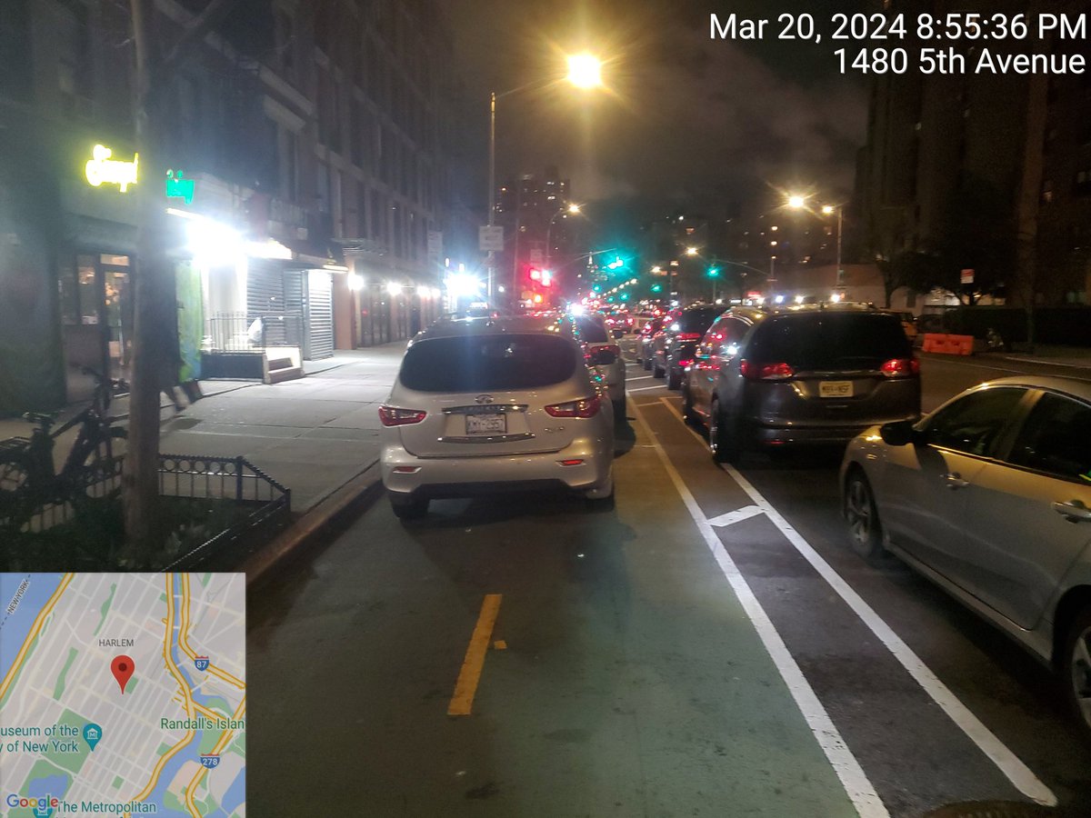 Hey <a href="/dr_yusefsalaam/">Yusef Abdus Salaam</a>, 👇 is what the only existing protected #bikeNYC lane in your district looks like on most days. Central Harlem deserves real, safe, dedicated bike infrastructure like other neighborhoods! Please ask <a href="/NYC_DOT/">NYC DOT</a> to improve its design.

<a href="/ManhattanCB11/">Manhattan CB11</a> <a href="/mancb10/">Manhattan CB 10</a>