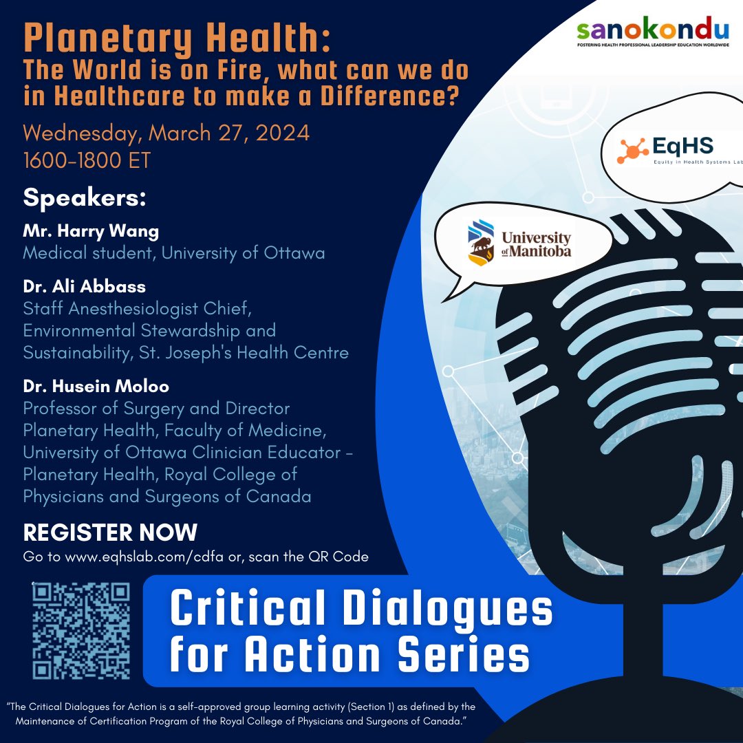 The next Critical Dialogues for Action session is on ‘#PlanetaryHealth: The world is on fire, what can we do in healthcare to make a difference?’ When: Mar 27, 2024 4:00 -6:00PM Eastern Time (US and Canada) Register in advance for this meeting: zoom.us/meeting/regist…