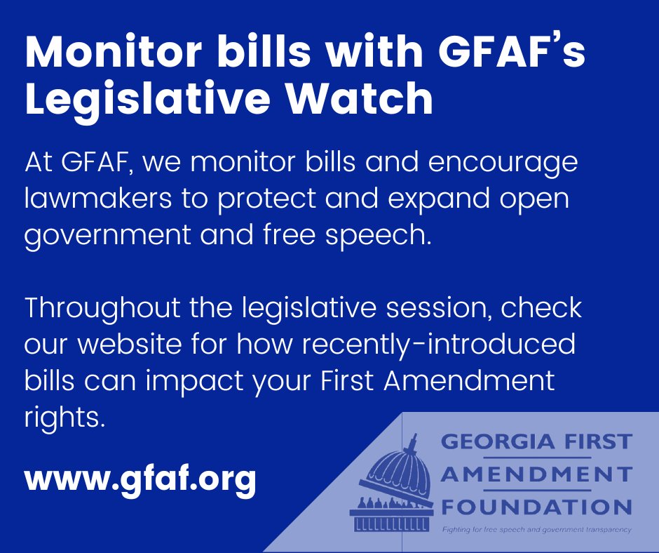 GFAF’s #LegislativeWatch tracks legislative proposals with impact on Georgians’ right to know and to speak freely. Check out the good, bad and ugly in the 2024 session: bit.ly/GFAFWatch