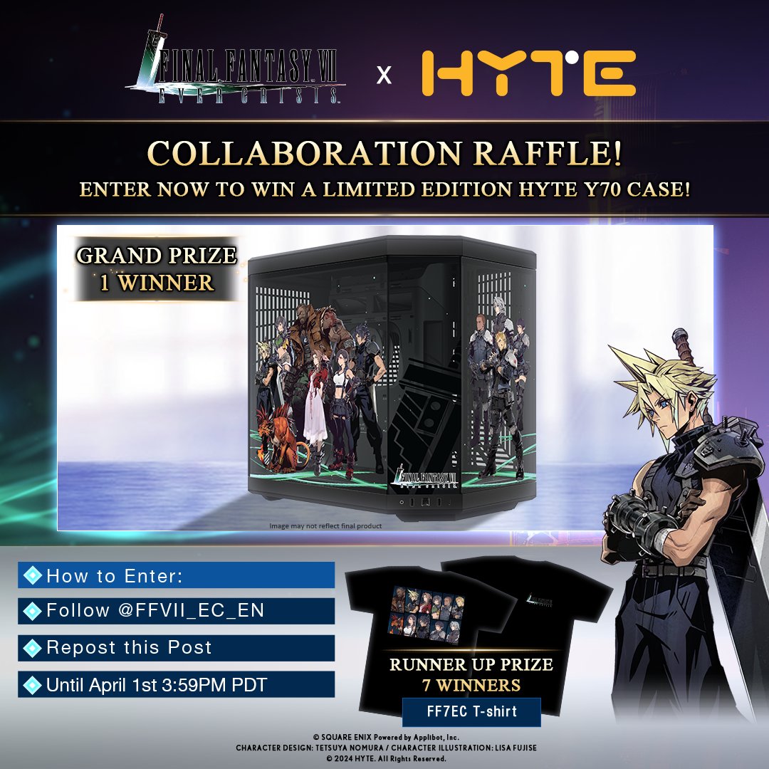 FINAL FANTASY VII EVER CRISIS_EN|FF7EC (@ffvii_ec_en) on Twitter photo FINAL FANTASY VII EVER CRISIS X #HYTE
#FF7EC celebrates 6-months since launch & the <a href="/SquareEnix/">Square Enix</a> Steam Sale with a giveaway! Follow <a href="/FFVII_EC_EN/">FINAL FANTASY VII EVER CRISIS_EN|FF7EC</a> & repost for a chance to win an exclusive FF7EC <a href="/hytebrand/">HYTE @ Computex 2025</a> Case! Entry until April 1 PDT. Official Rules: sqex.link/762c00 FINAL FANTASY VII EVER CRISIS X #HYTE
#FF7EC celebrates 6-months since launch & the <a href="/SquareEnix/">Square Enix</a> Steam Sale with a giveaway! Follow <a href="/FFVII_EC_EN/">FINAL FANTASY VII EVER CRISIS_EN|FF7EC</a> & repost for a chance to win an exclusive FF7EC <a href="/hytebrand/">HYTE @ Computex 2025</a> Case! Entry until April 1 PDT. Official Rules: sqex.link/762c00
