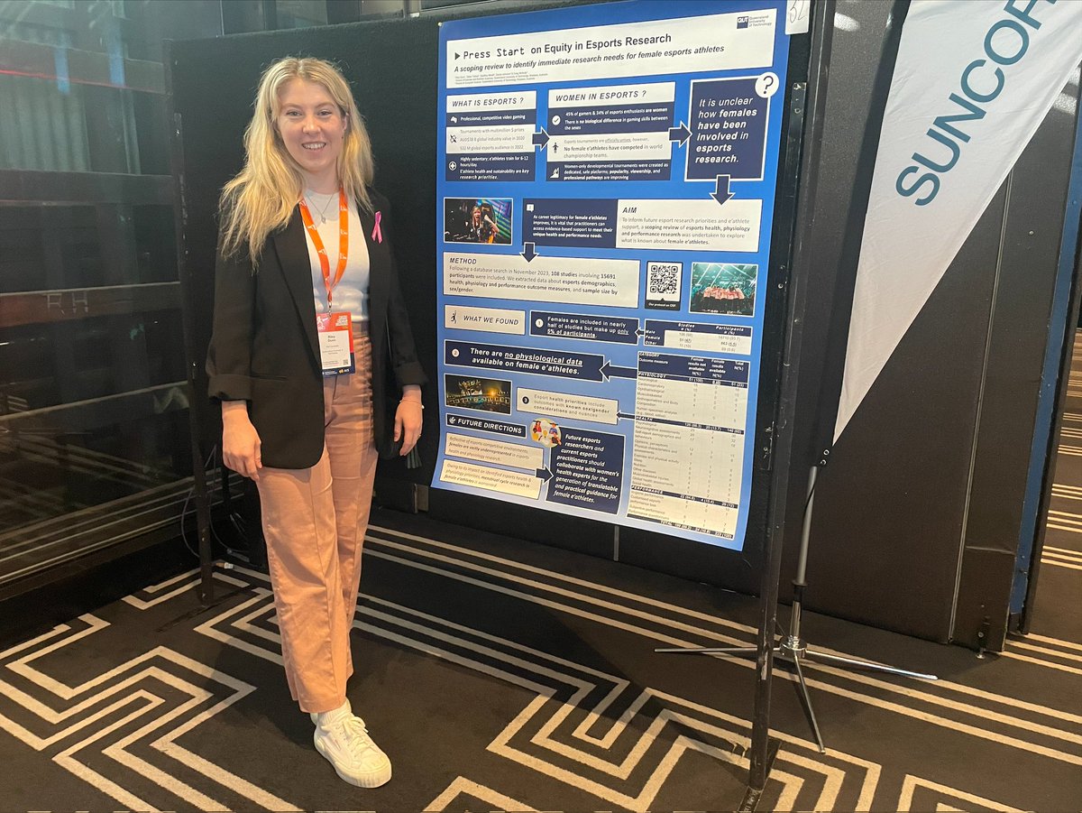 Congratulations @rileydunnaep on your poster presentation at this year's Women in Sport Congress @WISCongress. With approximately 45% of gamers identifying as women, and only 3% present in esports physiology research, it's time to Press Start on Equity in Esports Research!