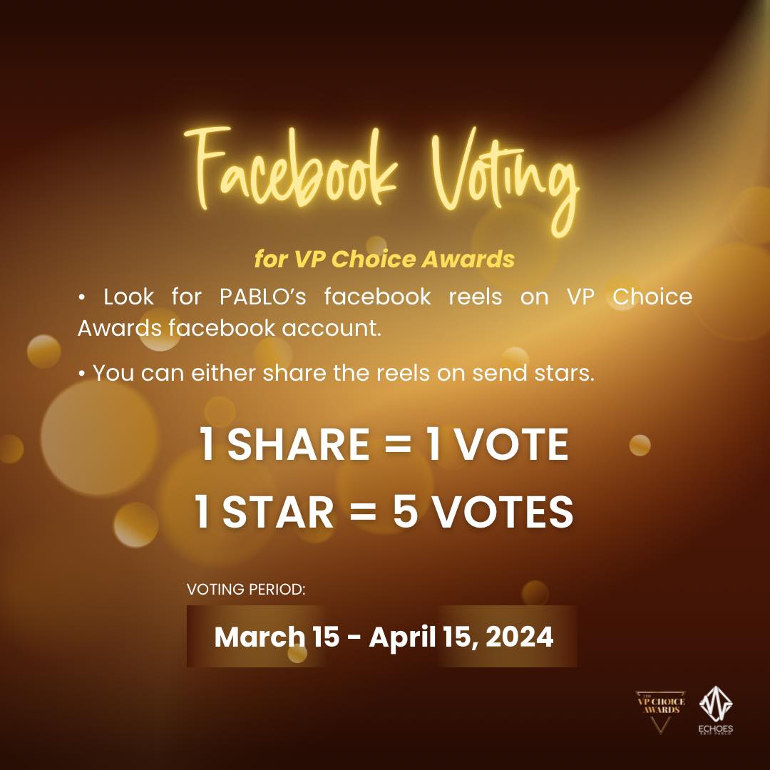 Pablo has won this category for the past two consecutive years. Let's give him his 3rd win this year. 

Vote through Facebook by sending stars or by sharing his reel, facebook.com/reel/153890119… .

@imszmc #PABLO 
#SB19_PABLO #VPCA2024