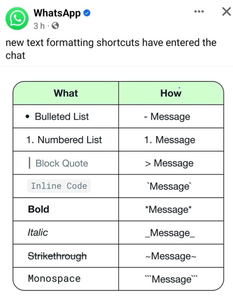 Whatsapp new feature text formatting