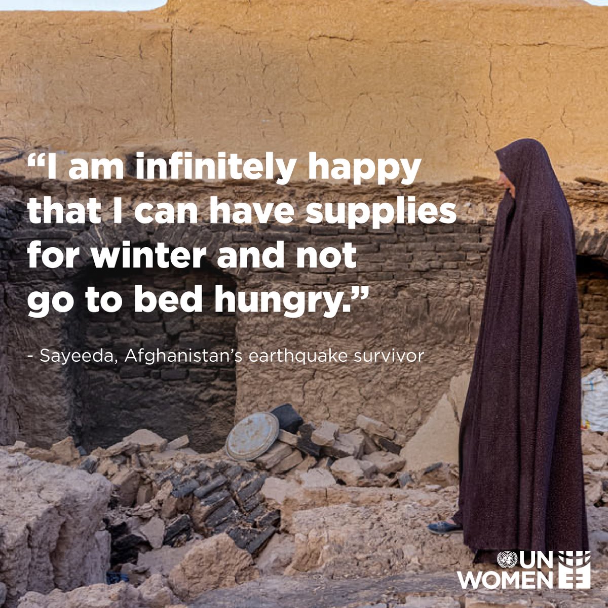 Sayeeda lives alone in a village in #Afghanistan and was badly injured during the recent earthquakes. Thanks to cash assistance from @unwomenafghan, she was able to survive the winter. Read her story: unwo.men/uWeY50QTXl2 @unafghanistan #InvestInWomen #CSW68