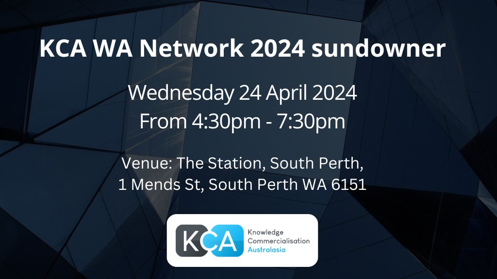 KCA's WA Network is holding our first in-person networking event for 2024 and it is going to be a good one! Come meet and reconnect with WA’s technology transfer, commercialisation, industry engagement, innovation and entrepreneurship sectors. clems.eventsair.com/kca-network-ev…