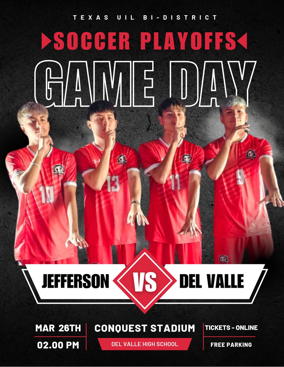 Martes Futbolero - Playoff Edition 📅: Tuesday, March 26th 🆚: @DVHSMensSoccer ⌚: 2:00 PM MST 📍: Del Valle HS 🏟: Conquest Stadium #VamosZorros #VivaLaJeff❤🖤