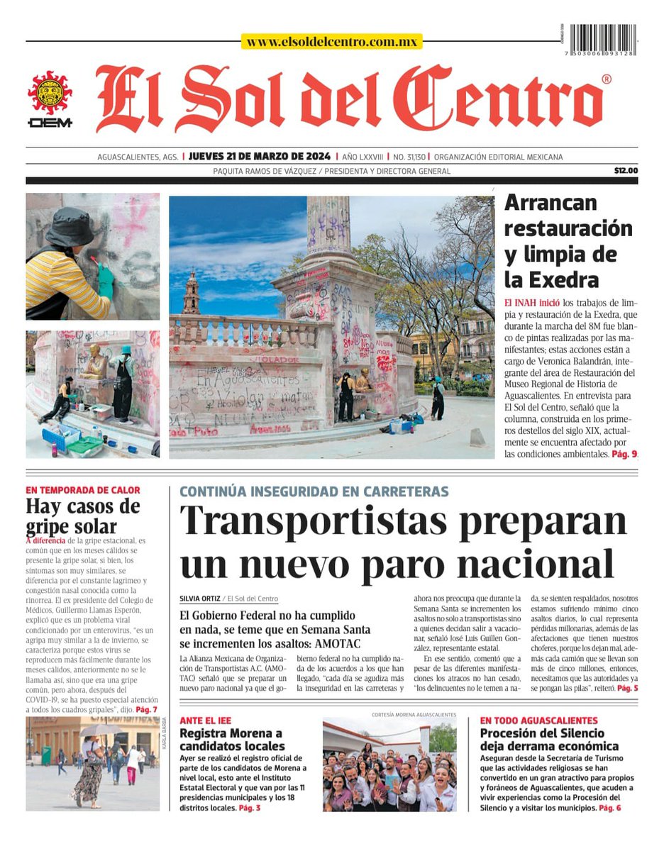 ElSoldelCentro_'s tweet photo. 🌞 ¡Buenos días! Nuestra portada de #ElSolDelCentro para hoy jueves 🗞✨ https://t.co/OusBWwNFfI https://t.co/xCNmGji2T9