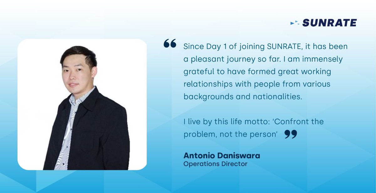 #LifeatSUNRATE: Today, we shine a spotlight on Antonio Daniswara, our Operations Director in Indonesia. Antonio has been an integral part of SUNRATE's Indonesia office since its inception. Let's celebrate Antonio for his unwavering dedication and positive demeanour.