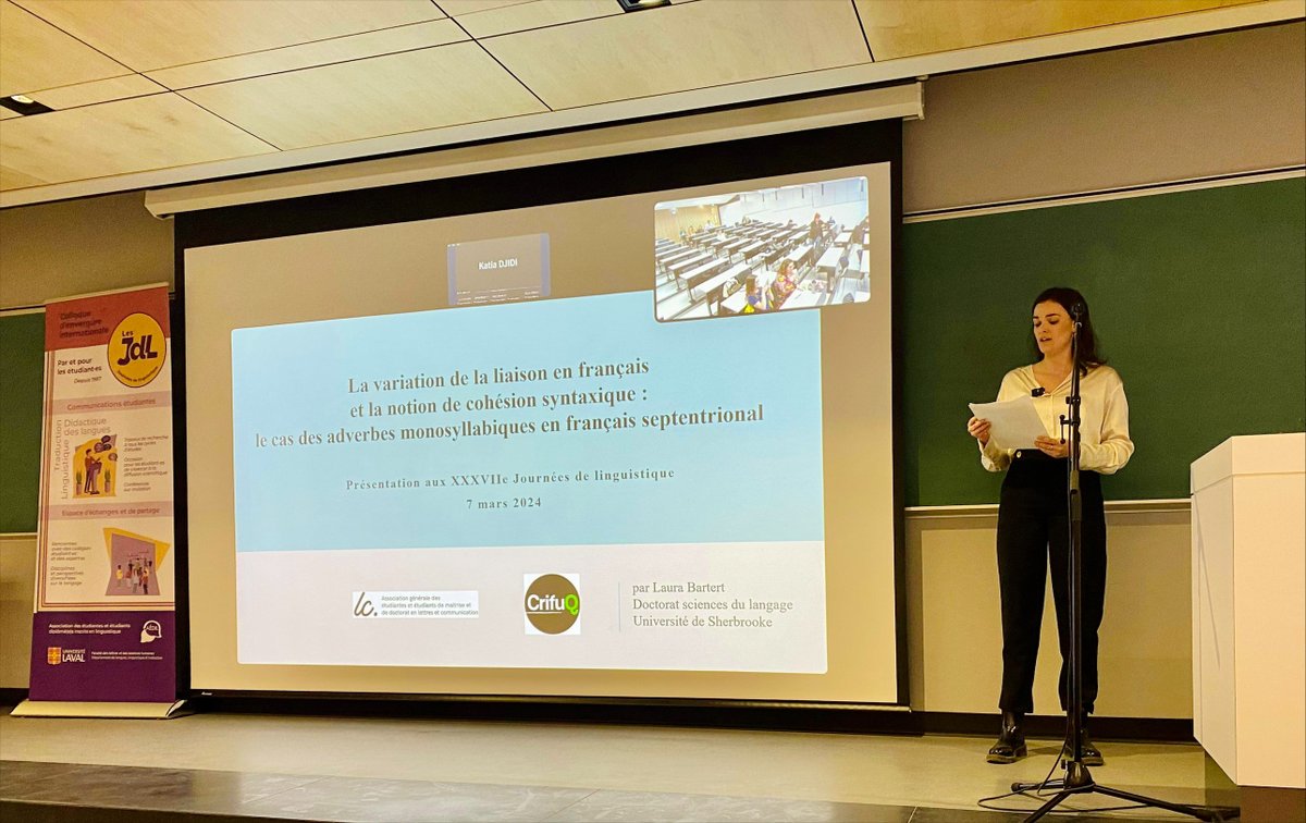 Ce mois-ci avaient lieu les Journées de linguistique (JDL) à l'@universitelaval et le Centre était fièrement représenté par les étudiantes Maggie Lévesque, Bianca Martin et Laura Bartert de l'@USherbrooke ainsi que Virginie Houle de l'@UQAC. Toutes nos félicitations à celles-ci…