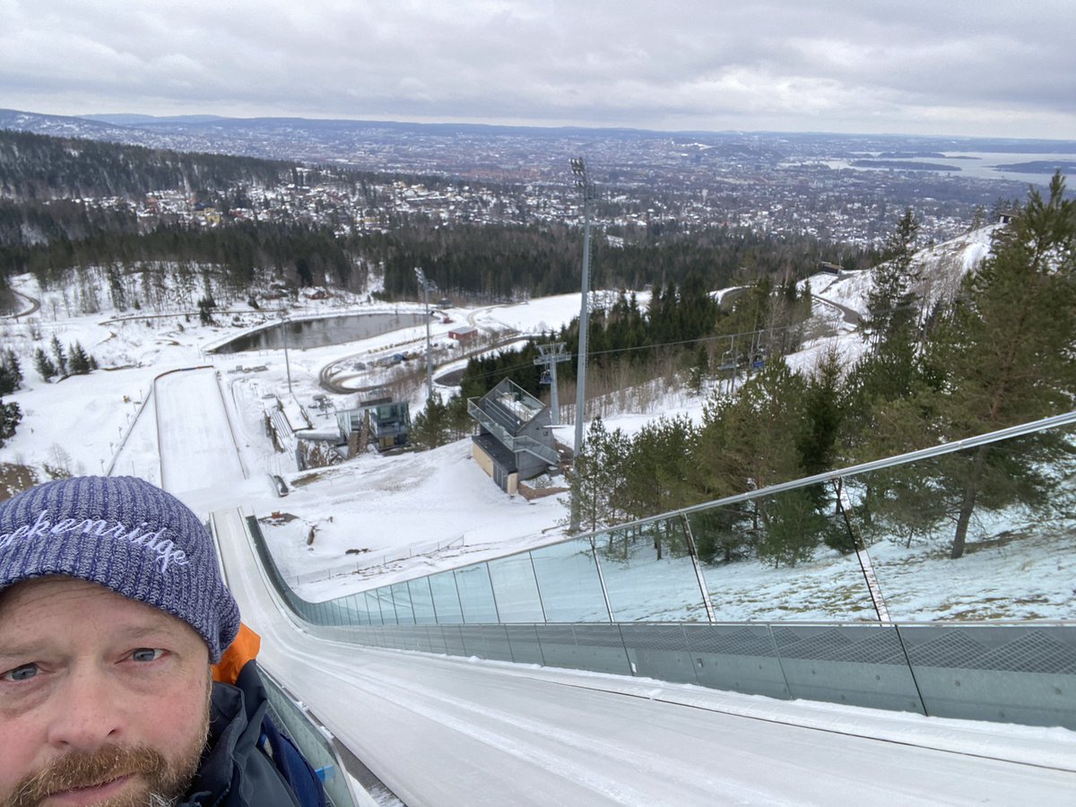 In Oslo you can take the T-Bane metro from the city center 1500 ft up to a mountain top, Frognerserenten (?)to see the fjord for #badselfies.