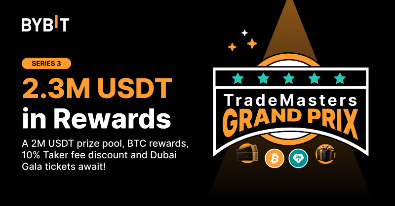 Bybit_Official's tweet photo. 🔥 Get ready for #Bybit TradeMasters Grand Prix-Series3!

Compete for 2,300,000 USDT in rewards, with a 2,000,000 USDT prize pool, BTC rewards, a 10% taker fee discount &amp; Dubai Gala tickets!

✍️ Click The Banner to Register Now!

#TheCryptoArk #TradingCompetition