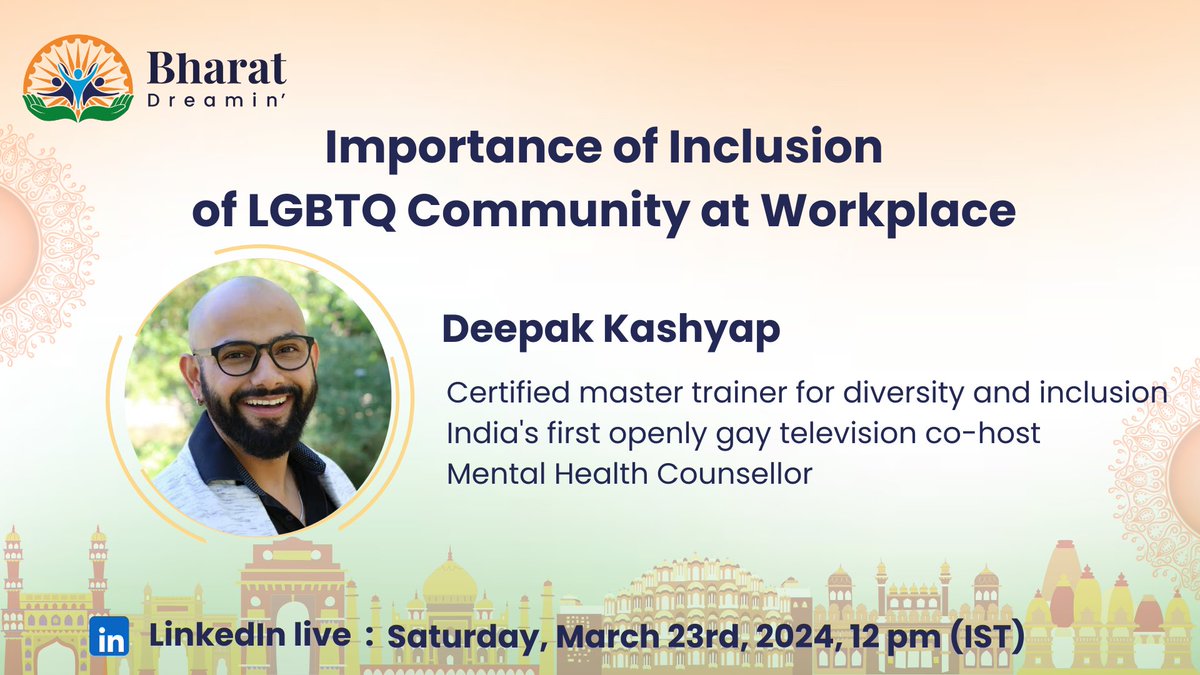Join us for this LinkedIn Live discussion as Deepak delves into the important topic of "Inclusiveness of LGBTQ at Workplace"

📅 Saturday, 23rd March, 2024 , 12 pm IST

linkedin.com/feed/update/ur…
#trailblazercommunity #BharatDreamin #salesforce #InclusionMatters