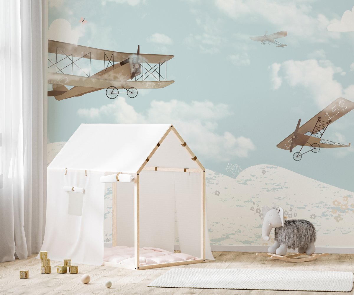 Bright biplane soars high in the sky on this playful kids' room wallpaper. 🛩️✨#skywallpaper #planewallpaper #wallpaperforkids #kidsroomwallpaper #blueskywalldesign #kidsroomwalldesign #kidswallpaper #kidsroomdecor #wallpaperforchildren #walldecor  

bit.ly/3TLoVJK