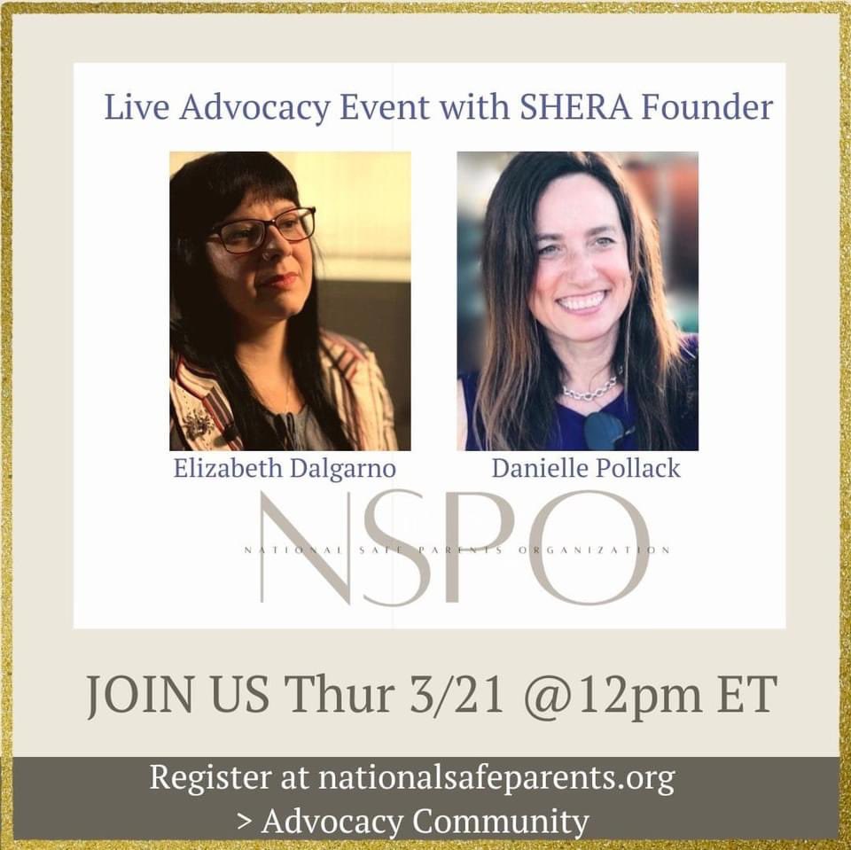 Special March timing for @safe_parents NSPO Live Advocacy Event. This month @danielle2u joins with @SheraFamily founder Elizabeth Dalgarno for a must hear webinar. What is the research & what happened in Brazil?  What is the #KaydensLaw update?  Join at 9 am PT/noon ET Thursday!